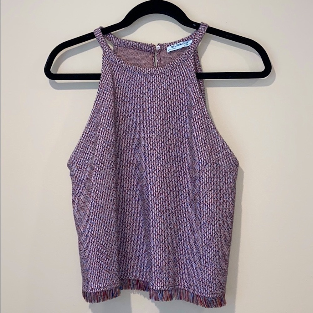 ZARA Multi-Color Woven High-Neck Tank Top